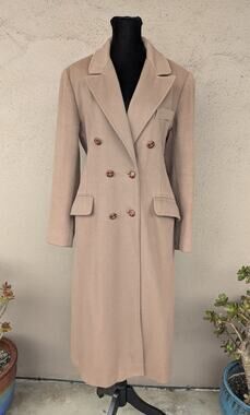 💜Vintage Taupe Double-Breasted Long Coat Textured Buttons